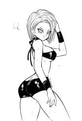 1girls android android_18 black_and_white dragon_ball dragon_ball_z female female_only ghouse
