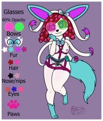 anthro blush bow_ribbon dreadlocks eeveelution female flat_colors generation_6_pokemon hair harness hi_res medicatedcannibal model_sheet multicolored_body nintendo nude pokemon pokemon_(species) red_hair saffron_(fireking) shiny_pokemon simple_background solo sylveon teal_body