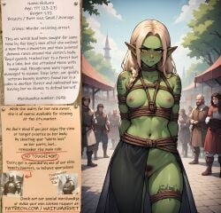 1girls ai_generated angry anime bdsm blonde_hair bondage bounty_hunters edited fantasy female fictional green_skin hairy_pussy market multiple_boys naked nude orc photoshop pussy_hair roleplay ropes skirt slave slavegirl slavery small_boobs small_breasts small_tits tattoos waifu waifumarket yellow_eyes