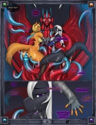 2025 5_fingers anal anal_penetration anthro anthro_on_anthro anthro_penetrated anus big_breasts biped black_border blonde_hair bodily_fluids border breasts butt clothing comic cum cum_in_ass cum_in_mouth cum_inside cum_on_butt cum_on_face digital_media_(artwork) dragon ear_piercing eliana-asato english_text eyes_closed fangs felid female female_penetrated fingers footwear front_view genital_fluids genitals glowing glowing_eyes grey_body group hair hi_res horn ilria ker long_hair looking_at_viewer male male/female male_penetrating male_penetrating_female mammal medium_hair multiple_scenes muscular muscular_male mythological_creature mythological_scalie mythology narrowed_eyes nude open_mouth oral oral_penetration penetration piercing purple_eyes red_body reptile scalie sex side_view simple_background smile spread_wings tail teeth tentacle_creature tentacle_in_ass tentacle_in_mouth tentacle_penetration tentacle_sex tentacles text tongue tongue_out trio white_eyes white_hair wings yellow_body