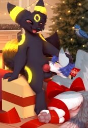 absurd_res balls being_watched black_body bloominglynx bound bow_on_head christmas duo eeveelution enfield fellatio female feral fur gabriel_serealia generation_2_pokemon genitals gift grey_body grey_fur hi_res holidays legs_tied looking_at_another male male/female nintendo north_(gabriel_serealia) oral penile penis pokemon pokemon_(species) pussy_fluids red_eyes sex tappy_the_bwe umbreon vulva white_body yellow_eyes