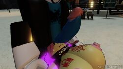 3d bacon_hair big_breasts big_penis breasts cock cock_in_face collar cum_on_face female forsaken_(roblox) hat jane_doe_(forsaken) jane_doe_(roblox) male male/female neutral_expression pink_hair roblox roblox_game roblox_studio robloxian tagme tagme_(artist)