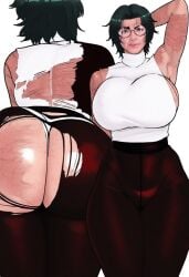 ai_generated ass_focus back_view big_ass bubble_butt bunanza_ close-up dark_green_hair e fat_ass front_view hourglass_figure jujutsu_kaisen pantyhose ripped_pantyhose round_butt round_glasses short_hair tagme thong zenin_maki