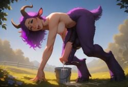 1futa abigail_(stardew_valley) ai_generated breasts cum cumming dalan063 furry futanari goat hooves horsecock lactation masturbation satyr stardew_valley transformation