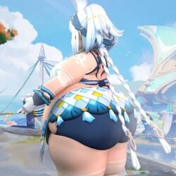 1girls ass ass_focus bbw big_ass big_butt body_markings butt chubby chubby_female fat fat_woman female female_focus female_only genshin_impact hi_res hoyoverse large_breasts long_hair mihoyo mihoyo_technology_(shanghai)_co._ltd. mualani_(genshin_impact) obese obese_female overweight overweight_female solo solo_female solo_focus tan tan-skinned_female tanned_skin thick_legs thick_thighs white_hair white_hair_female