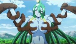 absorbing breasts double_breast_sucking dryad female kii_(monster_musume) milking monster_girl monster_musume_no_iru_nichijou no_sound official plant_girl sex slime_girl slow_motion solo sucking_breasts suu_(monster_musume) tentacle tentacle_sex tentacles video