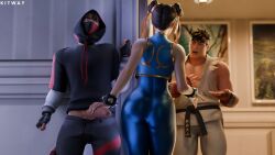 3d asian asian_female asian_male ass balls barely_visible_balls barely_visible_genitalia big_ass big_butt cheating chun-li chun-li_(fortnite) cuckold facemask female fortnite fully_clothed handjob ikonik kitway male mask masked masked_male multiple_boys netorare ntr penis ryu_(street_fighter) street_fighter