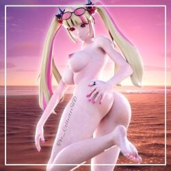 ass beach beach_background big_ass big_penis breasts completely_nude completely_nude_female female female_only fortnite hand_on_ass lennox_rose_(fortnite) looking_back looking_back_at_viewer multicolored_hair nude nude_female public public_nudity solo solo_female sunglasses sunglasses_on_head the_collectorhd tinted_eyewear twintails