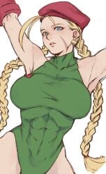 1girls abs alternate_breast_size breasts cammy_white female fit_female girl green_leotard large_breasts muscular_female solo street_fighter yasunososaku