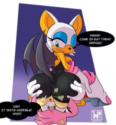 amy_rose anthro anthro_female anthro_only facesitting fart furry furry_female furry_only mobian_(species) rouge_the_bat