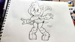 1girls amy_rose boots bullniku clothed dress female furry headband no_bra no_panties sega sonic_(series) traditional_media_(artwork)