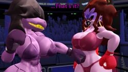 2024 2girls 3d abs arena big_breasts big_thighs bikini boxing boxing_gloves boxing_ring crossover curvy curvy_female deltarune demon_girl dialogue duo earrings female female_only fighting fighting_ring freckles friday_night_funkin geekboy21 gloves indoors ineffective magenta_panties magenta_sports_bra mommy_mearest monster_girl muscular_female punching purple_bikini purple_boxing_gloves red_boxing_gloves red_eyes susie_(deltarune) text thick thick_hips thick_thighs thighs wide_hips yellow_teeth