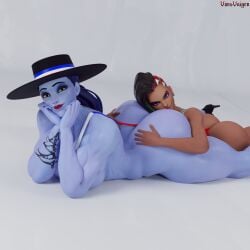 2girls 3d activision amelie_lacroix big_ass big_breasts big_thighs blizzard_entertainment blue-skinned_female blue_body blue_skin breasts bubble_ass bubble_butt bust busty chest curvaceous curves curvy curvy_figure dark-skinned_female dark_skin female hips hourglass_figure huge_ass large_ass legs mature mature_female olivia_colomar overwatch overwatch_2 slim_waist sombra thick thick_ass thick_hips thick_legs thick_thighs thighs voluptuous voluptuous_female vonsvaigen waist wide_hips wide_thighs widowmaker