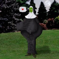 1girls alien bbw breasts busty christianity clothed curvy dragon_ball dragon_ball_z giant_breasts green_skin habit huge_breasts huge_nipples massive_breasts namek namekian nun nun's_habit nun_outfit park piccolo rule_63 solo solo_female veins voluptuous voluptuous_female