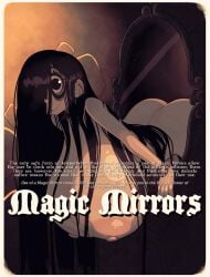 big_breasts black_hair breasts_bigger_than_head completely_nude elf elf_ears english english_text fae fantasy goth goth_girl jack_cayless leaning leaning_forward long_hair magic magic_mirror naked rapscallion rapscallion_art rapscallion_games spooky_(jack_cayless) text ttrpg vice_&amp;_violence wet_hair