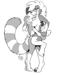 anthro anthrofied areola ass barefoot blush breasts butt_grab canid canine claws digital_media_(artwork) duo face_in_breasts feet female fluffy fluffy_tail fur furret generation_2_pokemon generation_7_pokemon hand_on_butt head_between_breasts hi_res larger_female lycanroc male male/female mammal markings midnight_lycanroc nintendo nipples nude nude_anthro nude_female pokemon pokemon_(species) pokemorph rick_griffin rick_griffin_(character) ring_(marking) ringed_tail simple_background size_difference smile striped striped_markings tail tail_markings tail_stripes teeth toe_claws tuft