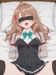 ai_generated bdsm_collar bdsm_harness bdsm_outfit big_ass big_breasts blush blush_lines blushing_at_viewer bondage brown_eyes brown_hair demens_kippy drooling eyes_covered maria_mikhailovna_kujou masochistic_female open_mouth schoolgirl smile spread_legs submissive_female tokidoki_bosotto_russian_de_dereru_tonari_no_alya-san