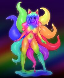 barefoot feet kitsune multicolored_hair multicolored_skin pastelletta slime tail