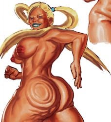 ass_slap blonde_female blue_eyes blue_lipstick completely_nude_female rainbow_mika rocksasha19 street_fighter