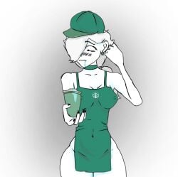 1girls 2024 barista brawl_stars casual colette_(brawl_stars) female headwear human nudist outerwear pale_skin starbucks starbucks_barista supercell tagme tot_art