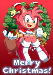 2016 amy_rose anthro ass bag black_nose blush boots bow breasts candy christmas clothing coolblue english_text female food footwear gift gloves green_eyes hair happy headband hedgehog holidays mammal nipples open_mouth pink_hair pussy_juice short_hair signature solo sonic_(series) text video_games