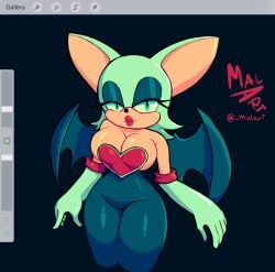 anthro bat_ears bat_girl bat_wings big_breasts big_lips eyeshadow long_gloves looking_at_viewer malart procreate_(software) rouge_the_bat skin_tight sonic_(series) sonic_the_hedgehog_(series) thick_thighs