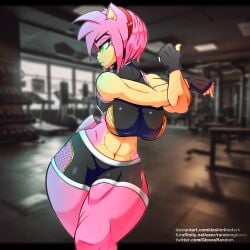 1girls amy_rose antro digital_drawing_(artwork) digital_media_(artwork) female furry glovesrandom muscular sega sonic_(series) sonic_the_hedgehog_(series) stretching workout_clothes