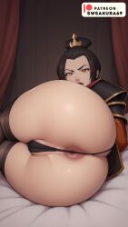 4k ai_generated anal anus ass_focus avatar_legends avatar_the_last_airbender azula bed bedroom curvy fanart large_ass lipstick looking_at_viewer nsfw panties stable_diffusion stockings