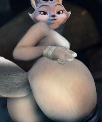 ai_generated anthro ass back_view big_ass big_butt booty cappeseller edit fat_ass fat_butt fox furry fuzzy grey_fur zhen_(kung_fu_panda)