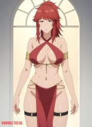 ai_generated aizawa_akemi big_ass big_breasts bubbleteexl criss-cross_halter harem_girl harem_outfit milf red_eyes red_hair tagme thigh_strap tomo-chan_wa_onna_no_ko waist