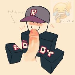 2boys artist_name blur_censor blush blush_lines blushing cap censored censored_penis disembodied_penis duo english_text erect_penis erection gay guest_(roblox) happy hat kissing_penis male male/male male_only on_model penis roblox robloxian simple_background smile smiling text video_games