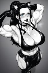 armpits arms_up bodybuilder female female_only fitness goth goth_girl nico_robin one_piece sexy_armpits strong_woman sweat themix182