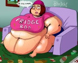 belly_noises big_breasts disgusting embarrassed exposed_belly family_guy fat_arms female_only ginormous_ass huge_belly meg_griffin obese_female onomatopoeia professordoctorc slob thick_thighs thought_bubble wide_hips