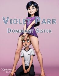 1boy 1futa ai_generated anime_style black_hair comic_cover cum cum_in_mouth dickgirl dominant_futanari futa_is_bigger futa_on_male futanari parodies.ai petite size_difference submissive_male the_incredibles the_incredibles_2 thighs uncensored violet_parr young