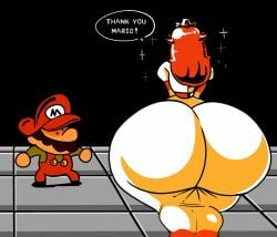 1boy 1girls alternate_version_available ass_bigger_than_head ass_focus clothed dumptruck_ass female hyper_ass mario mario_(series) panchito1234nos princess_peach princess_toadstool simple_coloring super_mario_bros. tagme text thick_thighs wide_hips