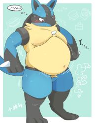 1boy bbm big_breasts breasts furry huge_breasts lucario mokeee57 moobs overweight pokemon pokemon_(species) thick_thighs wide_hips