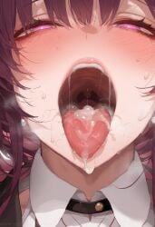 after_fellatio after_oral ai_generated choker cum cum_in_mouth cum_inside female honkai:_star_rail hoyoverse kafka_(honkai:_star_rail) looking_at_viewer miurai purple_hair stray_pubic_hair tongue tongue_focus tongue_out