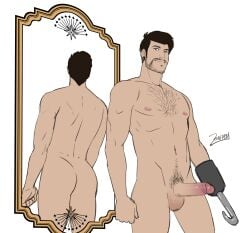 1boy captain_hook hook jonsfw male_focus male_only mirror nude once_upon_a_time_(tv_series) penis presenting smile solo