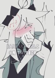 2boys barbarargc blowjob blush fundamental_paper_education gay light-skinned_male monochrome oliver_(fundamental_paper_education) penis sucking sucking_penis watermark