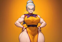 ai_generated angry angry_face big_breasts breasts chichi curvaceous curvy curvy_figure dickgirl dragon_ball dragon_ball_super dragon_ball_z futanari gilf granny granny_futa gray_hair gynomorph hair_bun hands_on_hips huge_breasts intersex muscular muscular_futanari nai_diffusion oc old outfit stable_diffusion thick_thighs voluptuous voluptuous_futanari whoram wide_hips