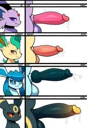 4boys ai_generated anthro canine_genitalia eeveelution espeon glaceon humanoid_genitalia knot leafeon nai_diffusion novelai penis penis_chart penis_size_difference pokémon_(species) pokemon pokemon_(species) precum precum_drip self_upload umbreon weedvee420