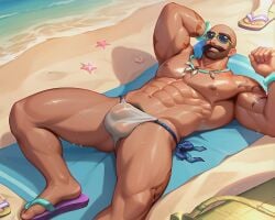 ai_generated beach braum fundoshi male male_only muscular muscular_male pool_party_braum solo underwear