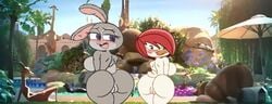 ass big_ass big_breasts big_butt blush breasts chica_little chicken_little disney duo fan_character glasses huge_ass huge_breasts judy_hopps large_ass large_breasts pussy smiling zootopia