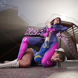 armbar catfight chocking chun-li dominant_female domination fight fighting joint_lock juri_han multiple_girls ryona street_fighter street_fighter_v thick thick_thighs wafl4k wrestling