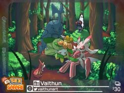 absurd_res ambiguous_gender anthro being_watched blush butterfree combee exhibitionism female feral forest from_behind_position gangbang generation_1_pokemon generation_2_pokemon generation_3_pokemon generation_4_pokemon generation_5_pokemon generation_7_pokemon genitals group group_sex handjob heracross hi_res lilligant looking_at_another lurantis male male/female male/male metapod nintendo outside penile penis plant pokemon pokemon_(species) pollination sex tree vaithun wurmple