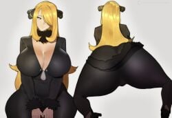 1girls blonde_hair cynthia_(pokemon) doublehero female fur_collar nintendo pokemon