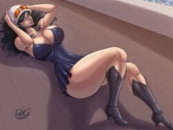 1girls bare_arms bare_legs bare_shoulders bare_thighs big_breasts black_hair blue_eyes blush color deigart female female_focus female_only hat hi_res large_breasts light-skinned_female light_skin long_hair looking_at_viewer nico_robin one_piece shounen_jump solo solo_female tagme thick_thighs