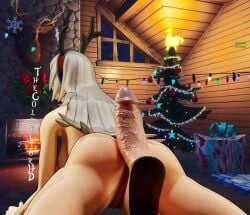 ass big_ass big_penis christmas completely_nude completely_nude_female floating_penis fortnite laying_down laying_on_ground laying_on_stomach nude nude_female penis penis_on_ass pussy reina_(fortnite) reindeer_antlers shiny shiny_skin the_collectorhd wet wet_body winterfest