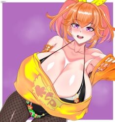 1girls ass big_ass big_breasts big_thighs blush breasts female female_focus female_only fishnet_legwear fishnets gigantic_breasts hololive hololive_english huge_ass huge_breasts huge_thighs looking_at_viewer nonsence nonsense_(artist) orange_hair purple_eyes shirt smile tagme takanashi_kiara thick_hips thick_thighs thighs virtual_youtuber