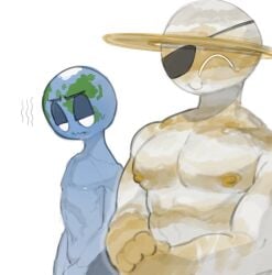 2boys 2males anthro big_breasts big_nipples big_pecs displeased earth_(planet) earth_(planethumans) eyepatch flat_chest flat_chested jupiter_(planet) jupiter_(solarballs) kogito male_only men muscle muscles muscular_male nipples pectorals planethumans smile smiling solarballs unhappy unhappy_male